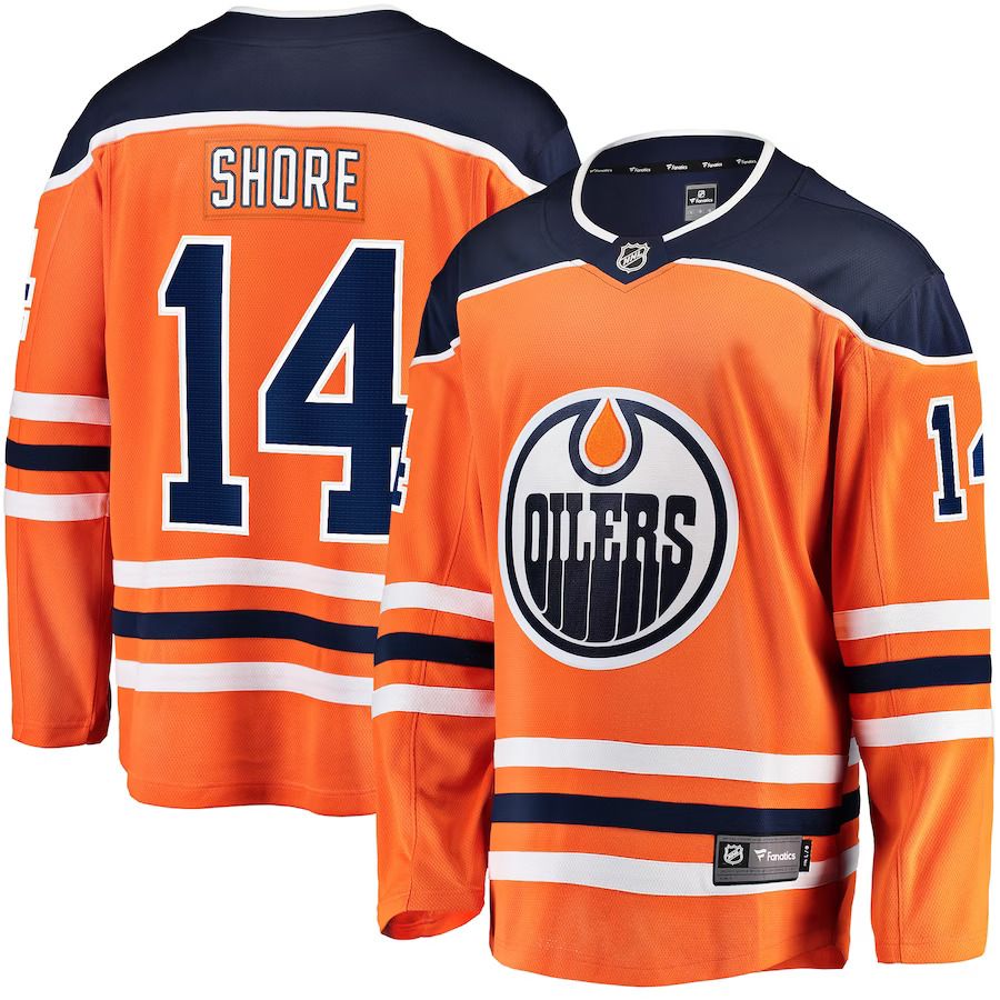 Men Edmonton Oilers #14 Devin Shore Fanatics Branded Orange Home Breakaway Player NHL Jersey
